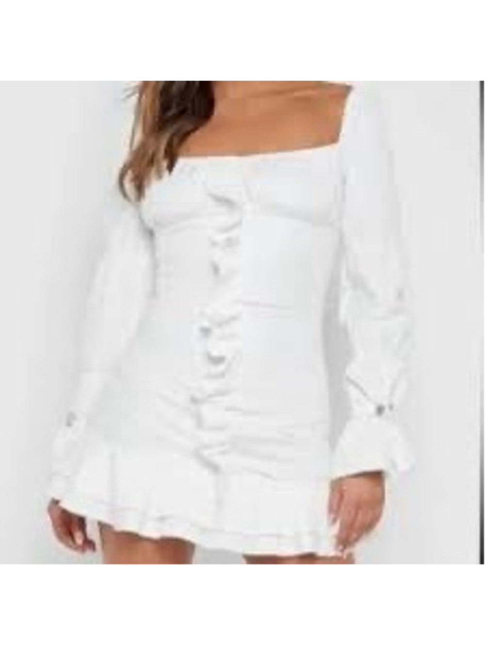 Maniere De Voir Ruffles White Long Sleeve Mini Dress Size 12 Cocktail Clubbing